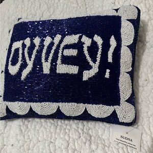 Sudha Pennathur Navy and White Beaded Holiday Pillow